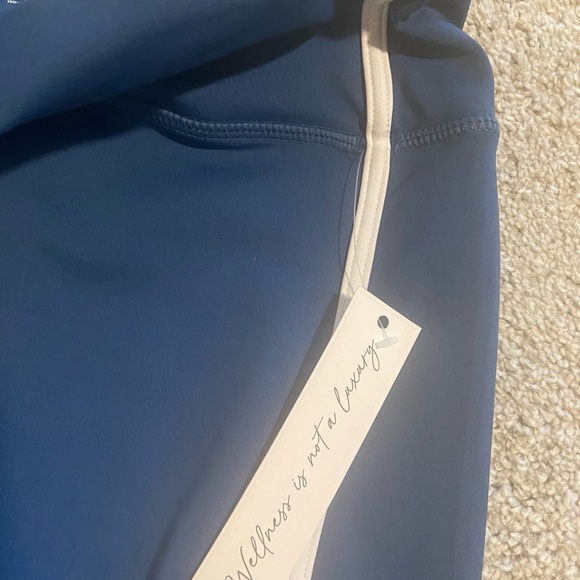 Senita Athletics Navy streamline Leggings with White Stripes - Picture 3 of 4